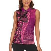 Samoan Pacific Tribal Flower Geometric Art Tattoos Women Sleeveless Polo Shirt Siapo Pattern Romantic Rose - Polynesian Pride