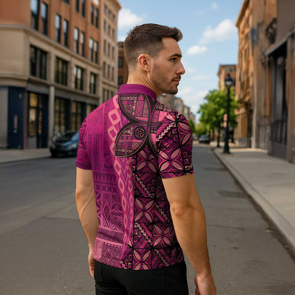 Samoan Pacific Tribal Flower Geometric Art Tattoos Zipper Polo Shirt Siapo Pattern Romantic Rose - Polynesian Pride