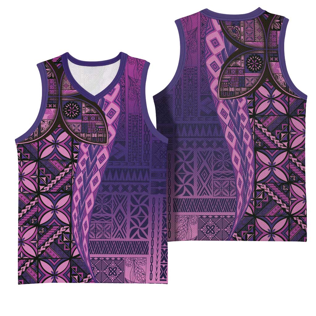 Samoan Pacific Tribal Flower Geometric Art Tattoos Basketball Jersey Siapo Pattern Purple Haze - Polynesian Pride