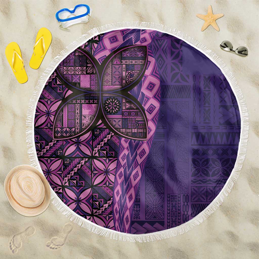 Samoan Pacific Tribal Flower Geometric Art Tattoos Beach Blanket Siapo Pattern Purple Haze - Polynesian Pride