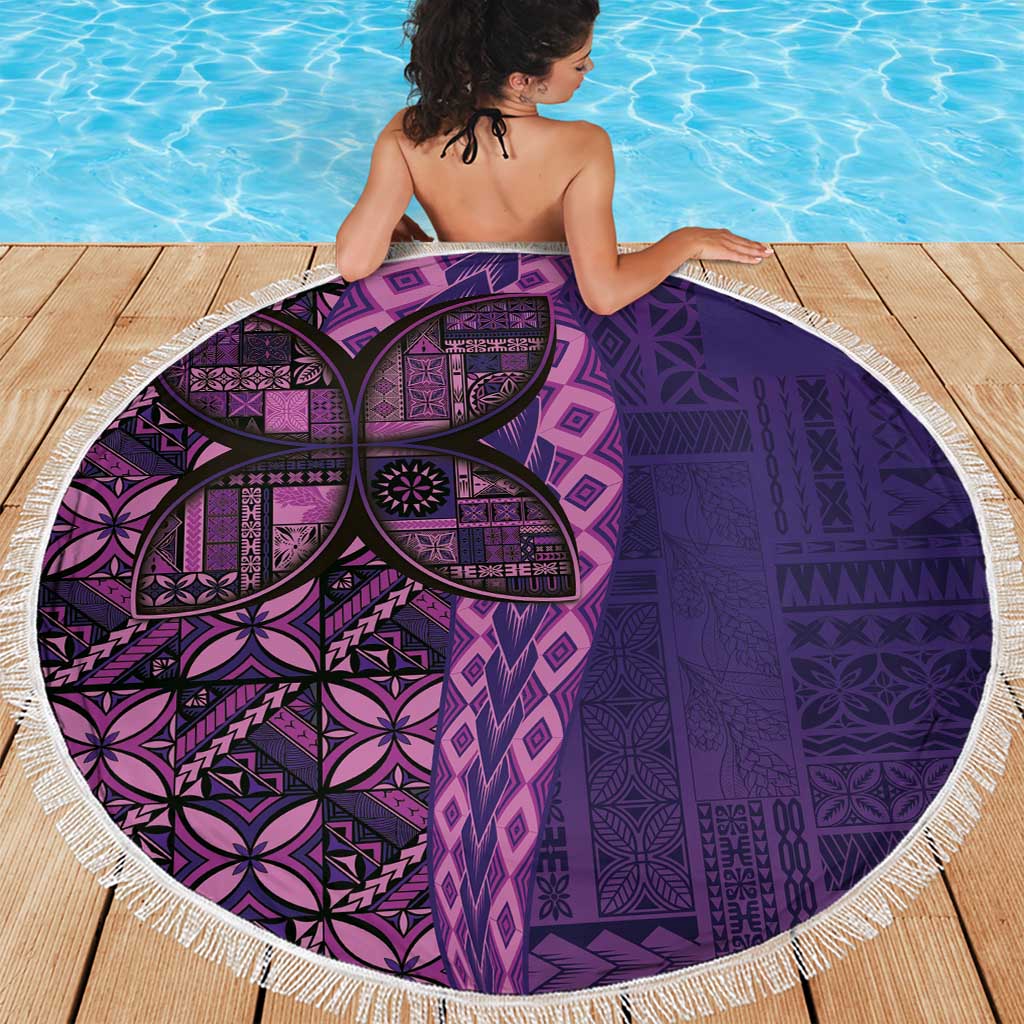 Samoan Pacific Tribal Flower Geometric Art Tattoos Beach Blanket Siapo Pattern Purple Haze - Polynesian Pride