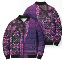 Samoan Pacific Tribal Flower Geometric Art Tattoos Bomber Puffer Jacket Siapo Pattern Purple Haze - Polynesian Pride