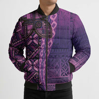 Samoan Pacific Tribal Flower Geometric Art Tattoos Bomber Puffer Jacket Siapo Pattern Purple Haze - Polynesian Pride