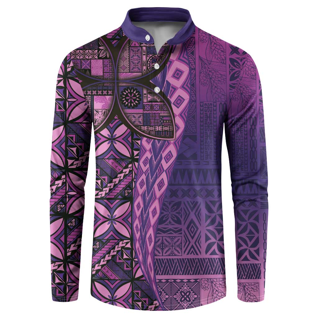 Samoan Pacific Tribal Flower Geometric Art Tattoos Button Sweatshirt Siapo Pattern Purple Haze - Polynesian Pride