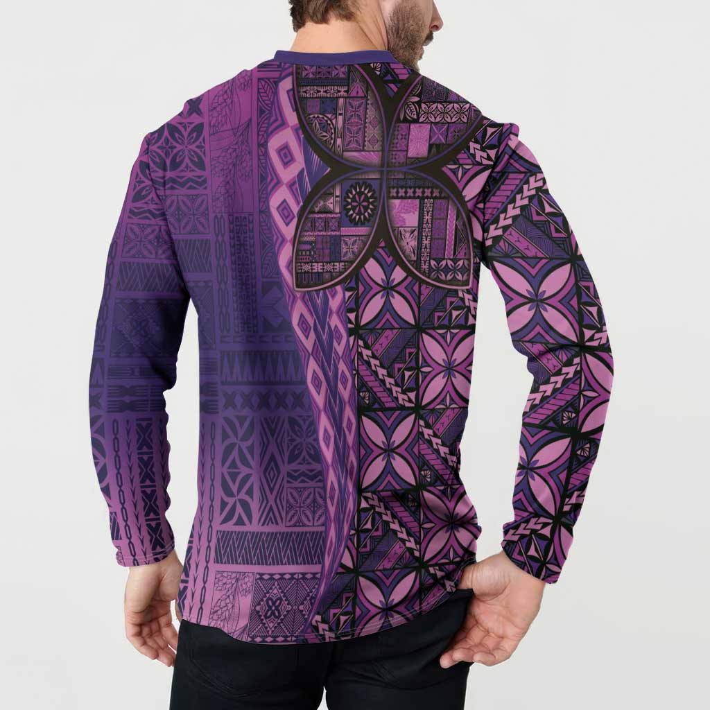 Samoan Pacific Tribal Flower Geometric Art Tattoos Button Sweatshirt Siapo Pattern Purple Haze - Polynesian Pride