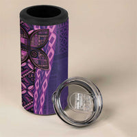 Samoan Pacific Tribal Flower Geometric Art Tattoos 4 in 1 Can Cooler Tumbler Siapo Pattern Purple Haze - Polynesian Pride