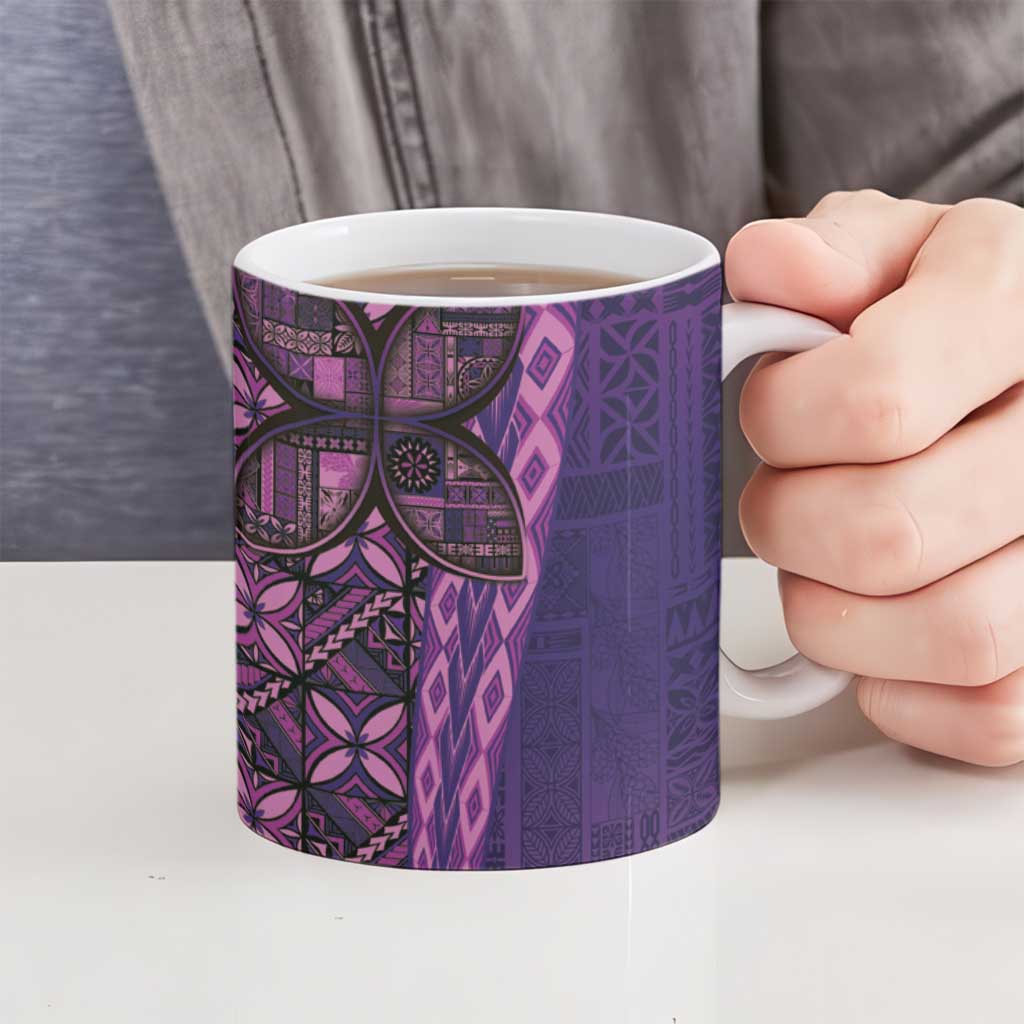 Samoan Pacific Tribal Flower Geometric Art Tattoos Ceramic Mug Siapo Pattern Purple Haze - Polynesian Pride