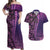 Samoan Pacific Tribal Flower Geometric Art Tattoos Couples Matching Off Shoulder Maxi Dress and Hawaiian Shirt Siapo Pattern Purple Haze - Polynesian Pride