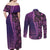 Samoan Pacific Tribal Flower Geometric Art Tattoos Couples Matching Off Shoulder Maxi Dress and Long Sleeve Button Shirt Siapo Pattern Purple Haze - Polynesian Pride