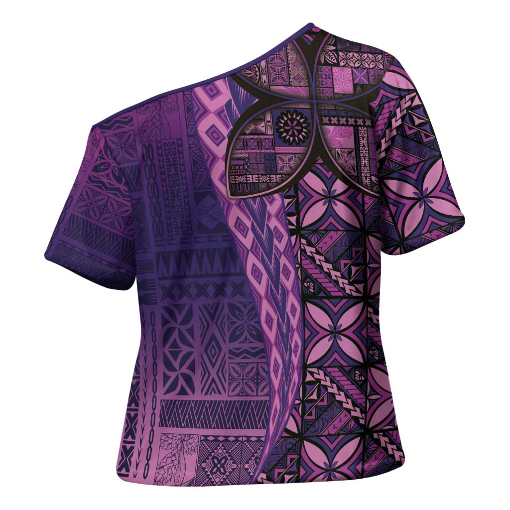 Samoan Pacific Tribal Flower Geometric Art Tattoos Cross Shoulder Shirt Siapo Pattern Purple Haze - Polynesian Pride