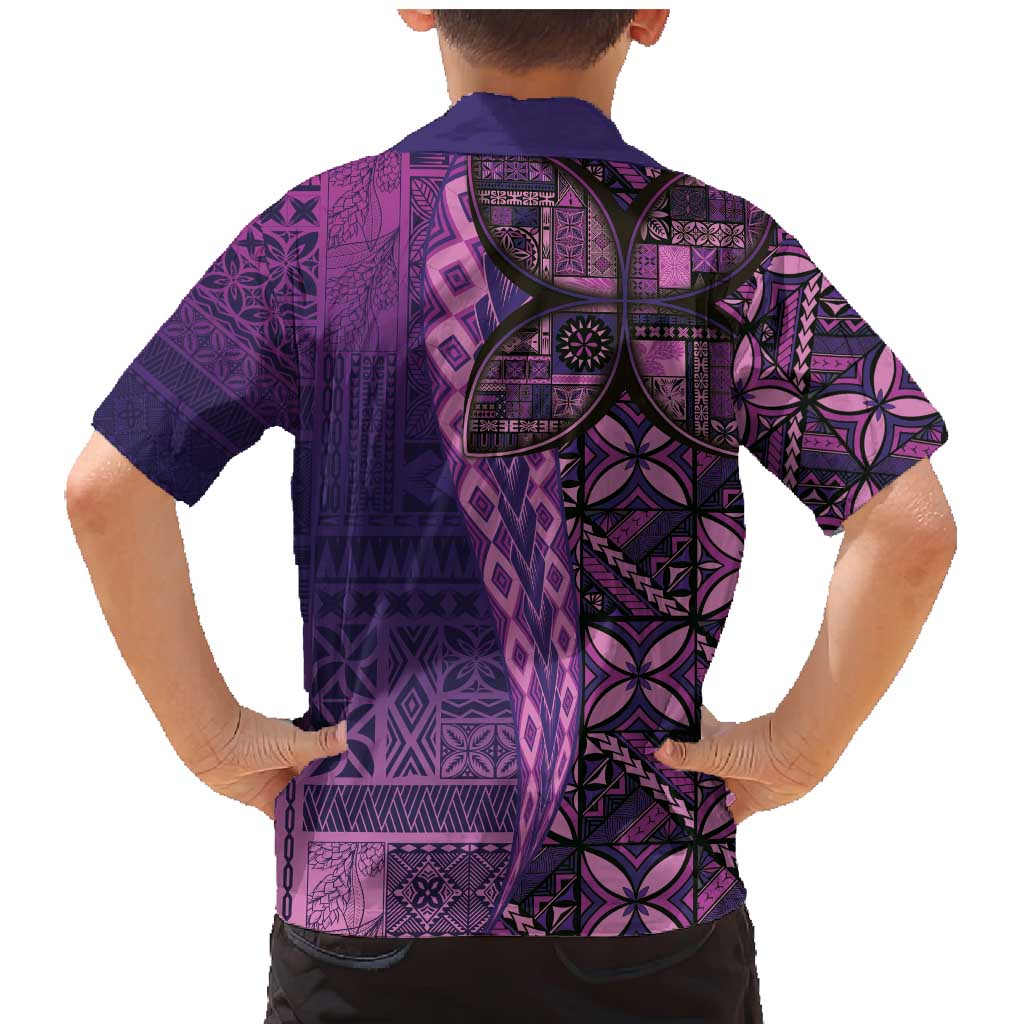Samoan Pacific Tribal Flower Geometric Art Tattoos Family Matching Mermaid Dress and Hawaiian Shirt Siapo Pattern Purple Haze - Polynesian Pride