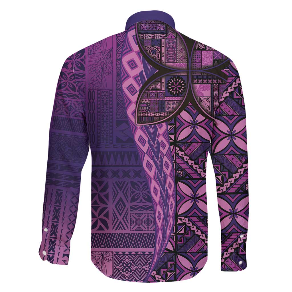 Samoan Pacific Tribal Flower Geometric Art Tattoos Family Matching Mermaid Dress and Hawaiian Shirt Siapo Pattern Purple Haze - Polynesian Pride