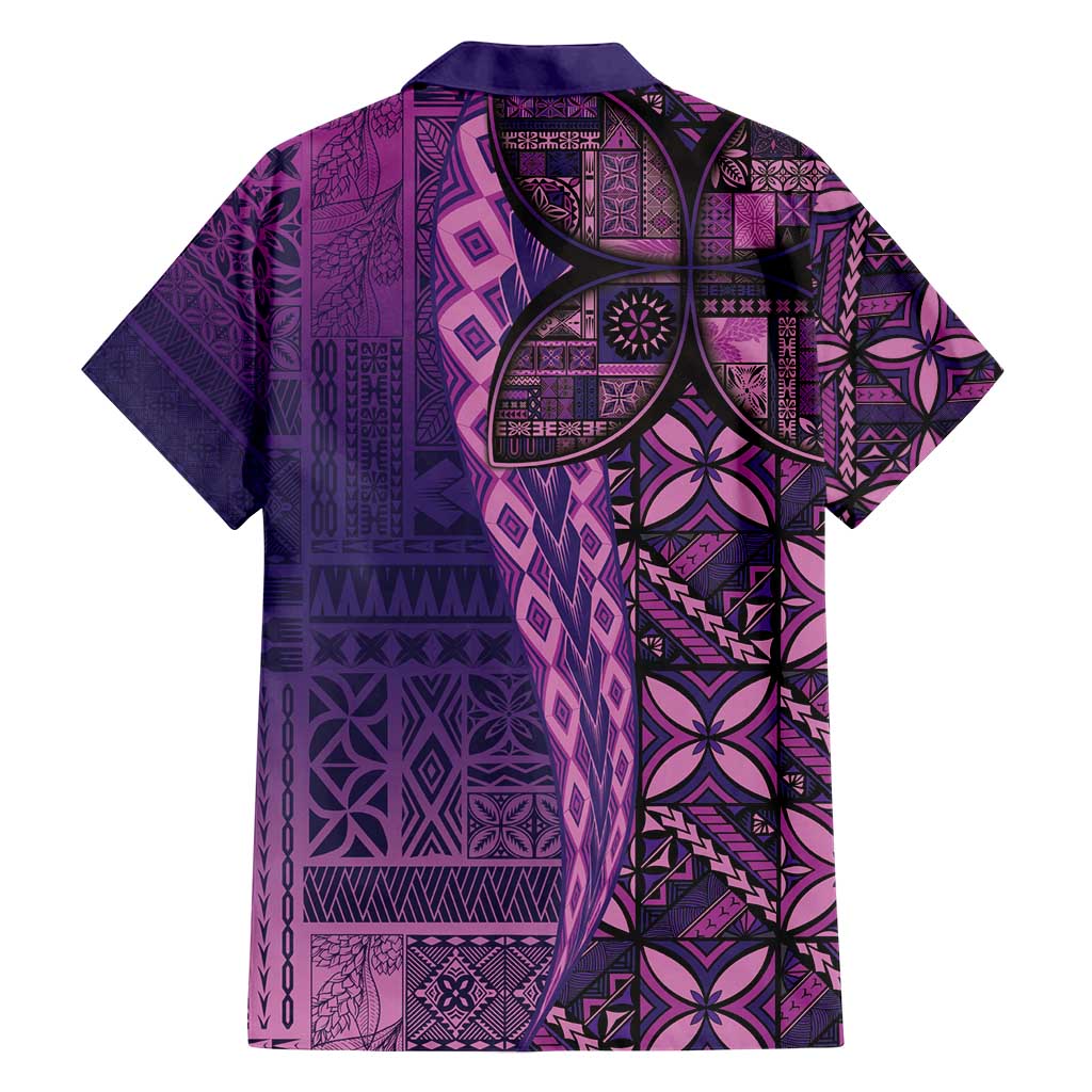 Samoan Pacific Tribal Flower Geometric Art Tattoos Family Matching Off Shoulder Maxi Dress and Hawaiian Shirt Siapo Pattern Purple Haze - Polynesian Pride
