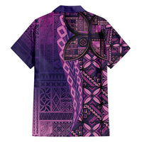 Samoan Pacific Tribal Flower Geometric Art Tattoos Family Matching Short Sleeve Bodycon Dress and Hawaiian Shirt Siapo Pattern Purple Haze - Polynesian Pride
