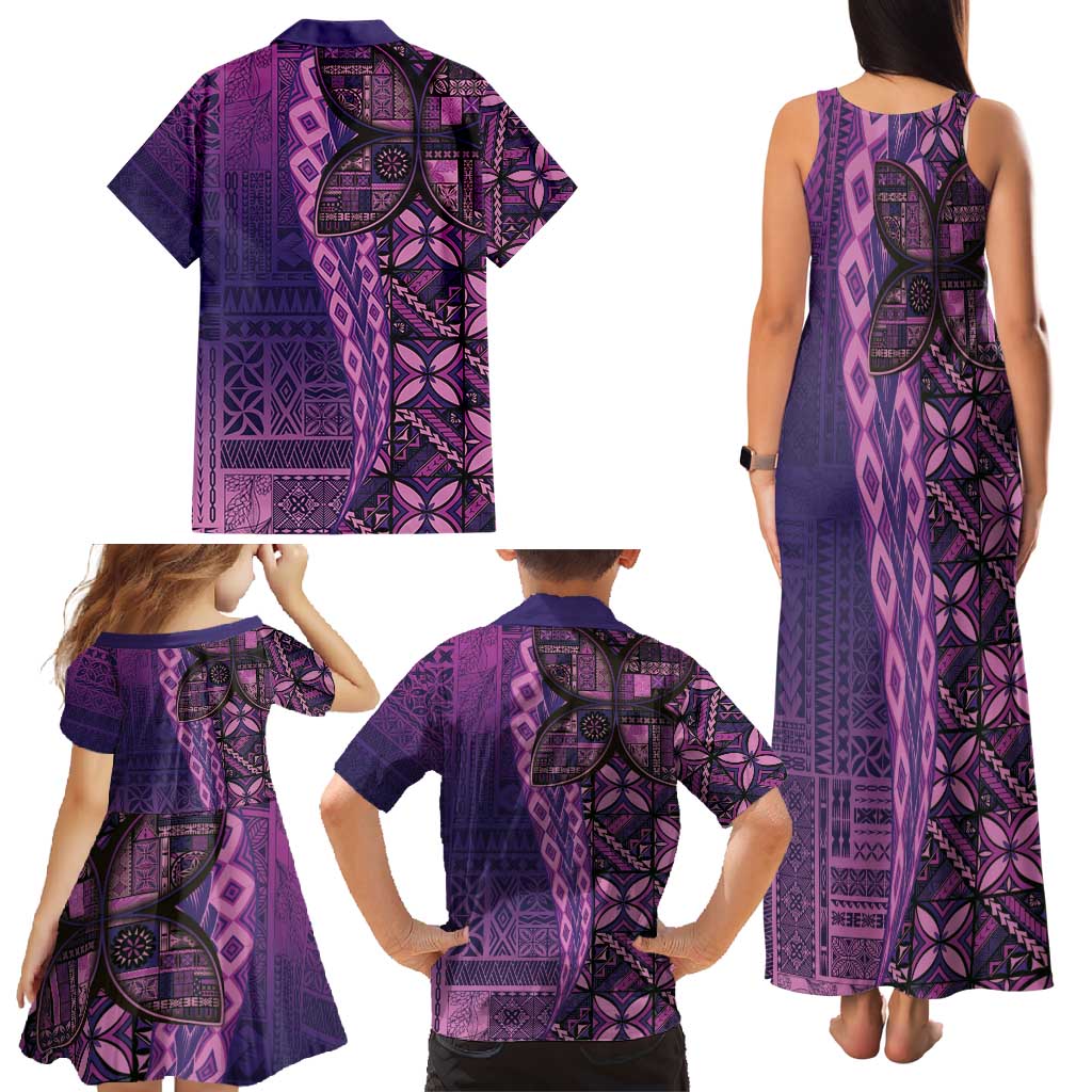 Samoan Pacific Tribal Flower Geometric Art Tattoos Family Matching Tank Maxi Dress and Hawaiian Shirt Siapo Pattern Purple Haze - Polynesian Pride