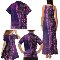 Samoan Pacific Tribal Flower Geometric Art Tattoos Family Matching Tank Maxi Dress and Hawaiian Shirt Siapo Pattern Purple Haze - Polynesian Pride