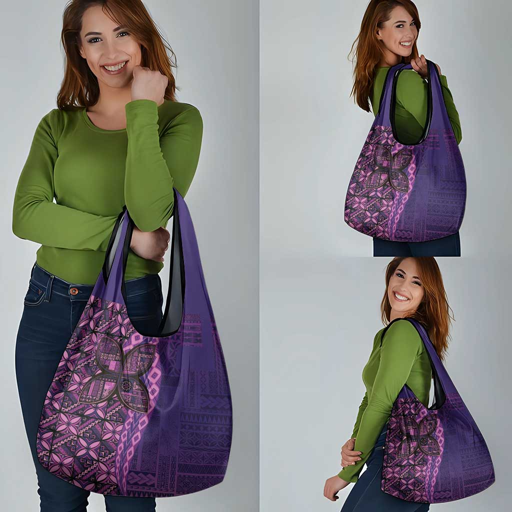 Samoan Pacific Tribal Flower Geometric Art Tattoos Grocery Bag Siapo Pattern Purple Haze - Polynesian Pride