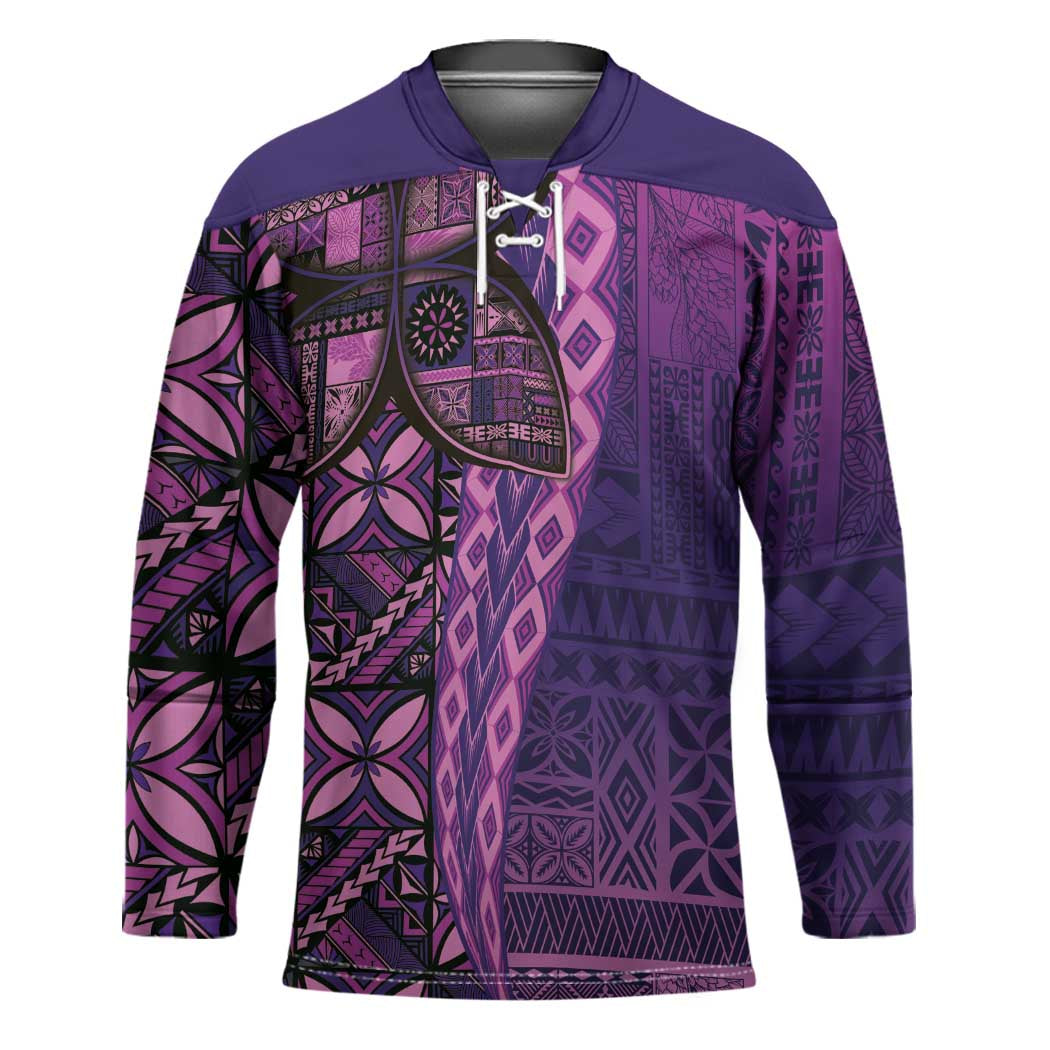 Samoan Pacific Tribal Flower Geometric Art Tattoos Hockey Jersey Siapo Pattern Purple Haze - Polynesian Pride