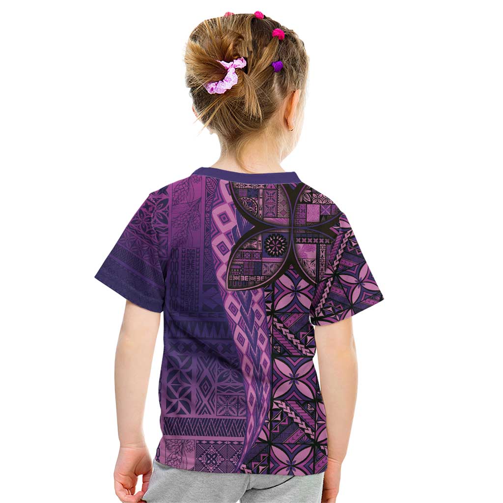 Samoan Pacific Tribal Flower Geometric Art Tattoos Kid T Shirt Siapo Pattern Purple Haze - Polynesian Pride