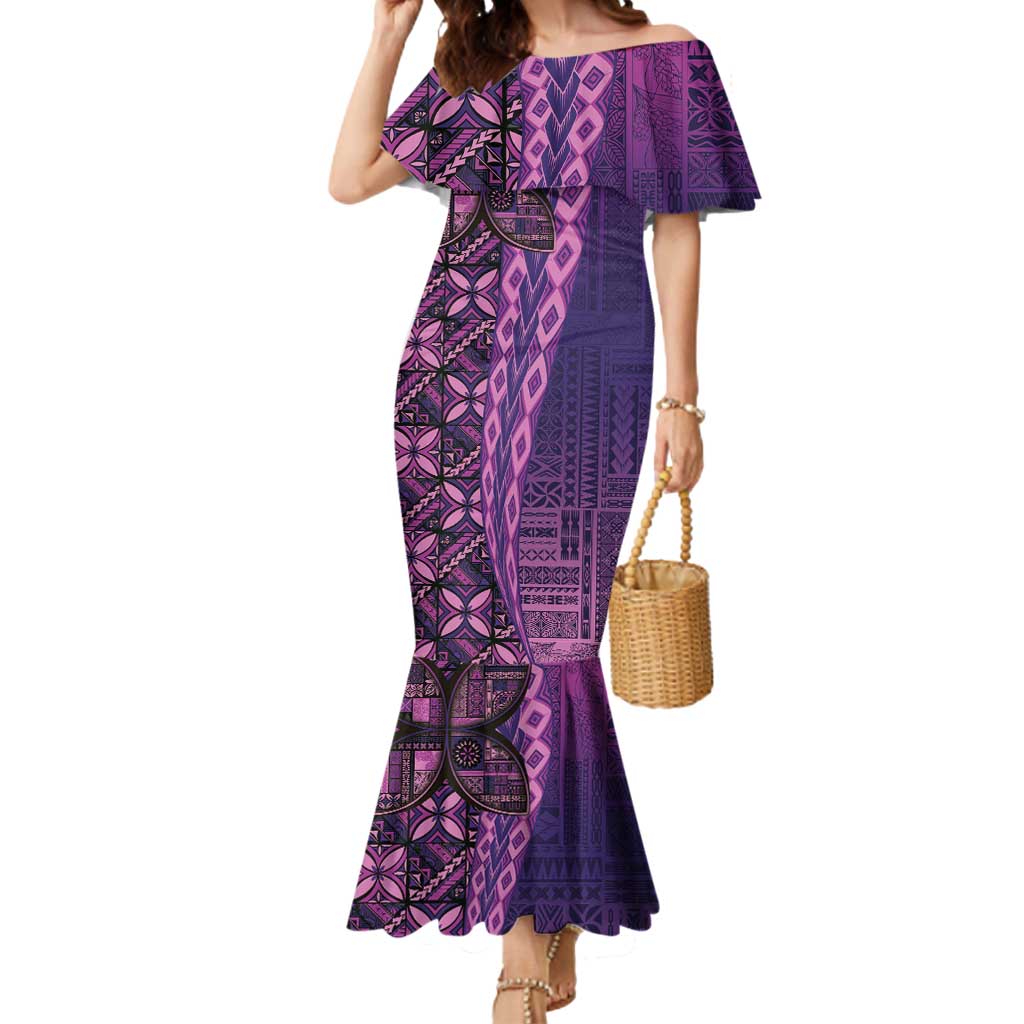 Samoan Pacific Tribal Flower Geometric Art Tattoos Mermaid Dress Siapo Pattern Purple Haze - Polynesian Pride