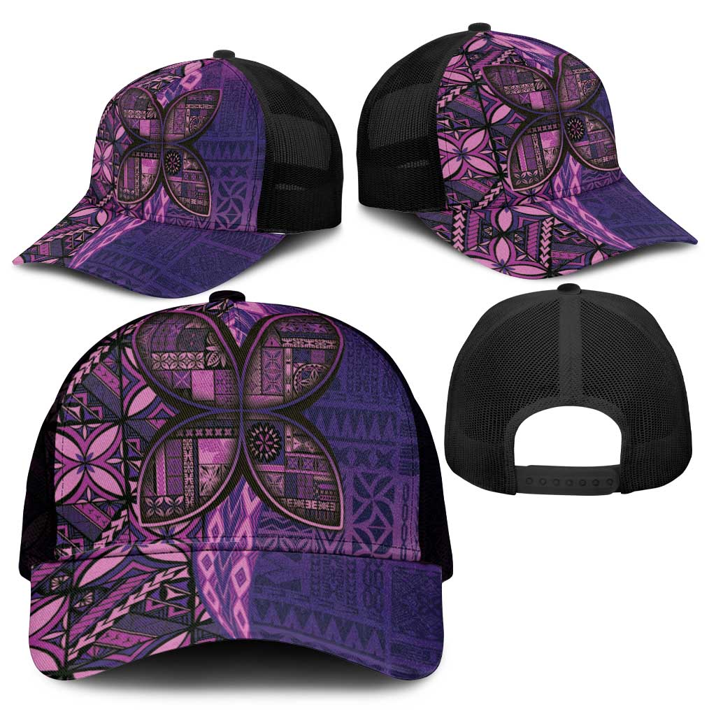Samoan Pacific Tribal Flower Geometric Art Tattoos Mesh Trucker Cap Siapo Pattern Purple Haze - Polynesian Pride