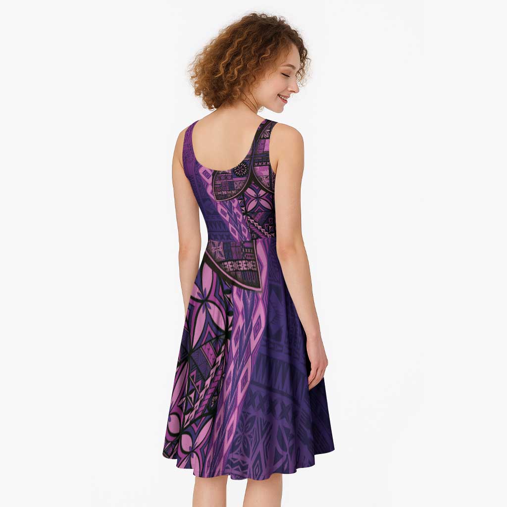 Samoan Pacific Tribal Flower Geometric Art Tattoos Midi Dress Siapo Pattern Purple Haze - Polynesian Pride