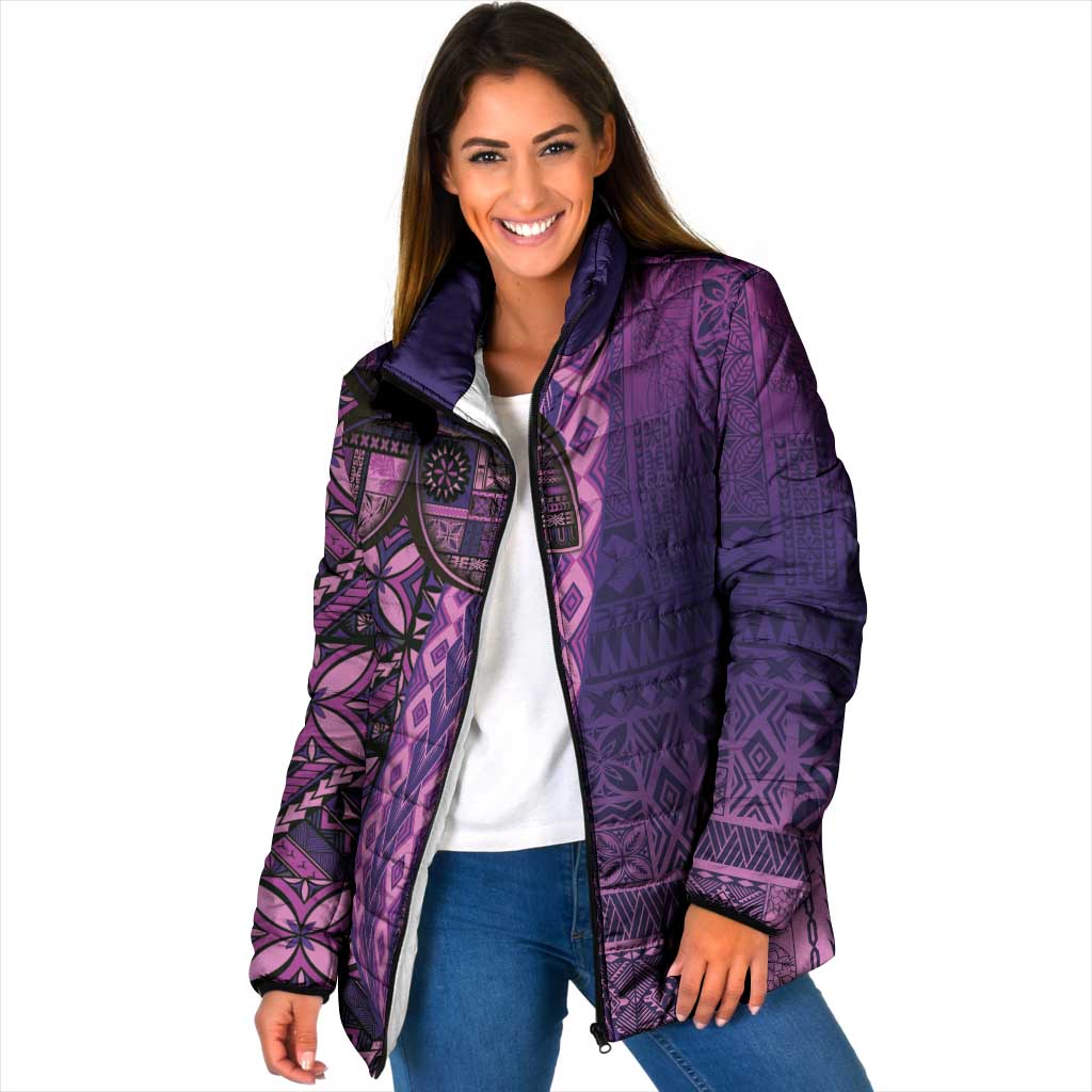 Samoan Pacific Tribal Flower Geometric Art Tattoos Padded Jacket Siapo Pattern Purple Haze - Polynesian Pride