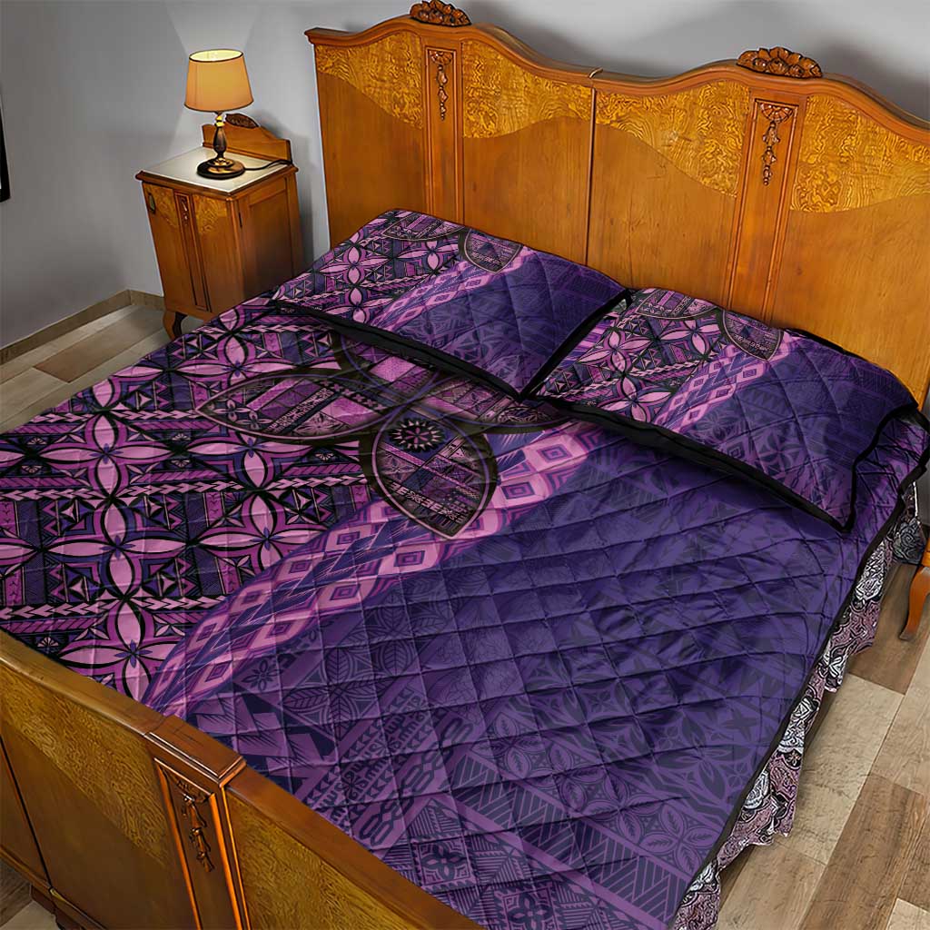 Samoan Pacific Tribal Flower Geometric Art Tattoos Quilt Bed Set Siapo Pattern Purple Haze - Polynesian Pride