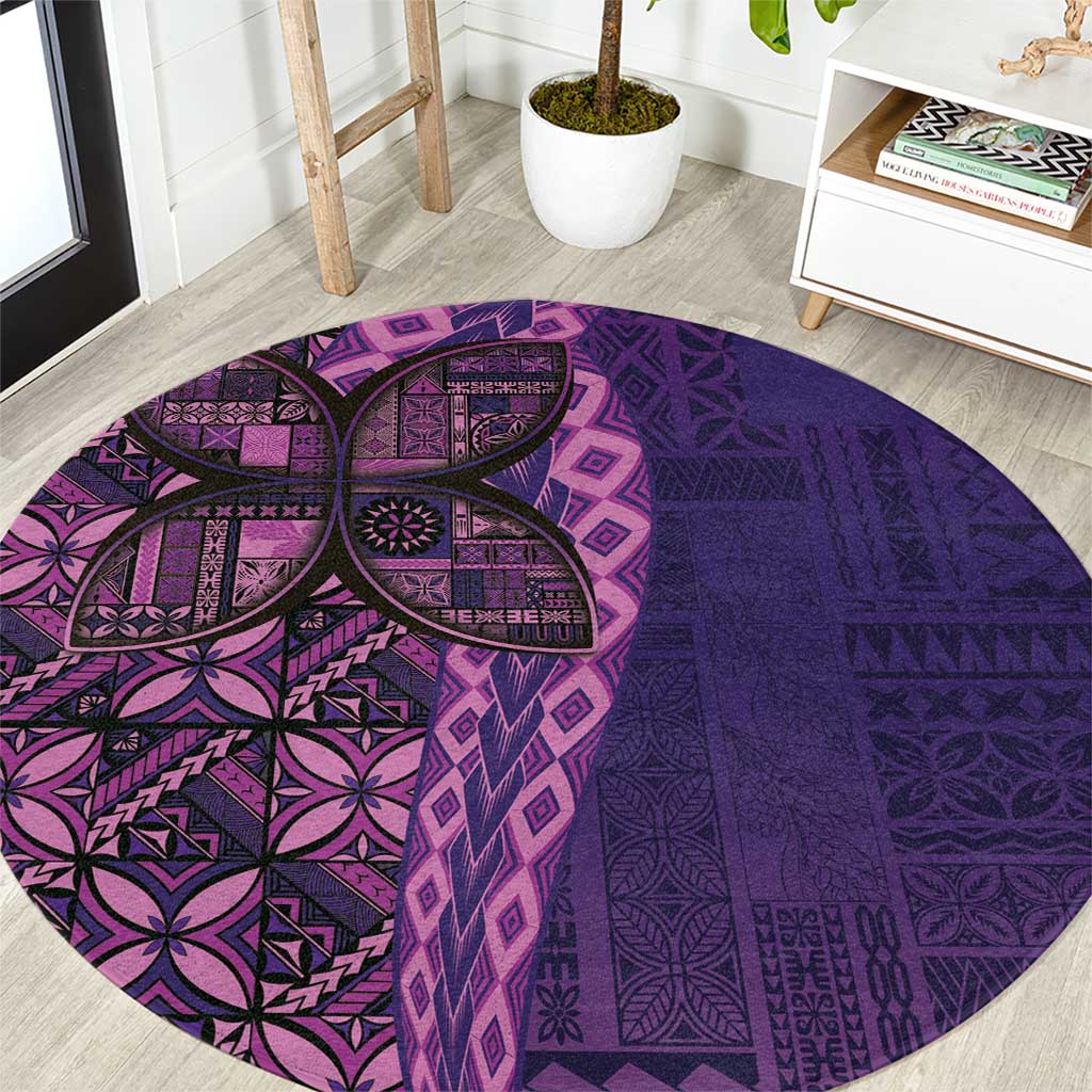 Samoan Pacific Tribal Flower Geometric Art Tattoos Round Carpet Siapo Pattern Purple Haze - Polynesian Pride