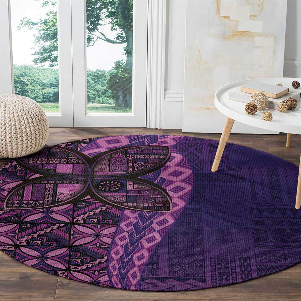 Samoan Pacific Tribal Flower Geometric Art Tattoos Round Carpet Siapo Pattern Purple Haze - Polynesian Pride