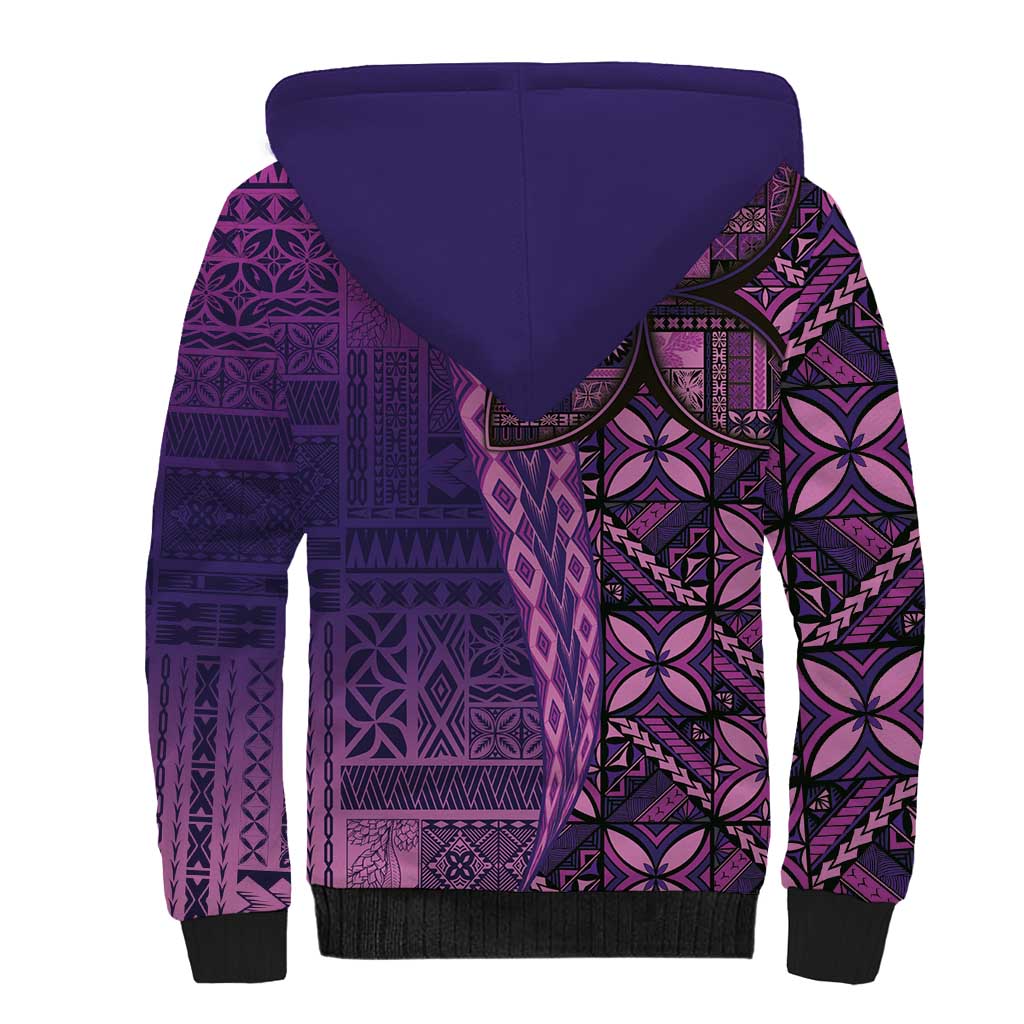 Samoan Pacific Tribal Flower Geometric Art Tattoos Sherpa Hoodie Siapo Pattern Purple Haze - Polynesian Pride