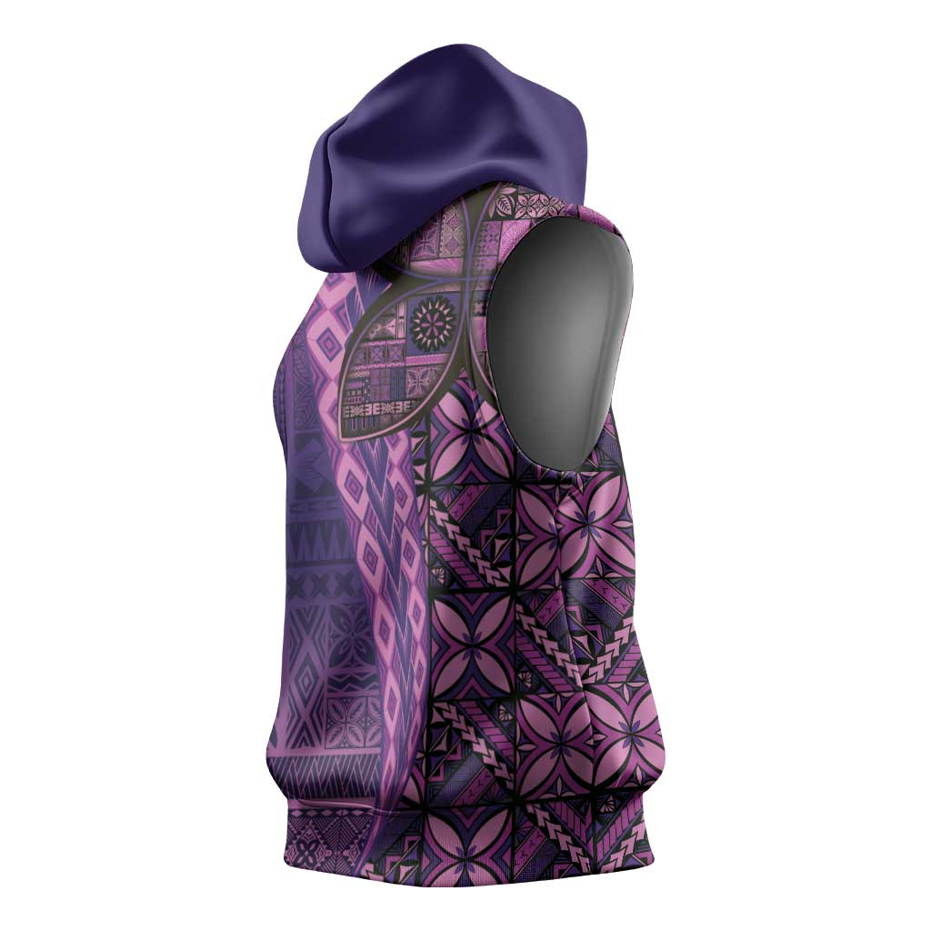 Samoan Pacific Tribal Flower Geometric Art Tattoos Sleeveless Hoodie Siapo Pattern Purple Haze - Polynesian Pride