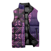 Samoan Pacific Tribal Flower Geometric Art Tattoos Sleeveless Puffer Jacket Siapo Pattern Purple Haze - Polynesian Pride