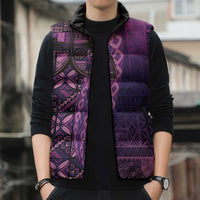 Samoan Pacific Tribal Flower Geometric Art Tattoos Sleeveless Puffer Jacket Siapo Pattern Purple Haze - Polynesian Pride