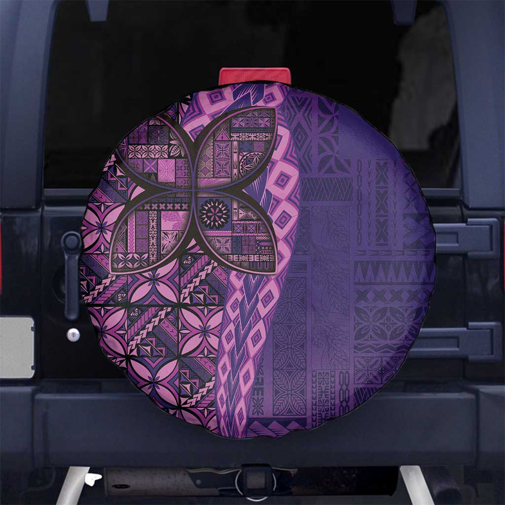 Samoan Pacific Tribal Flower Geometric Art Tattoos Spare Tire Cover Siapo Pattern Purple Haze - Polynesian Pride