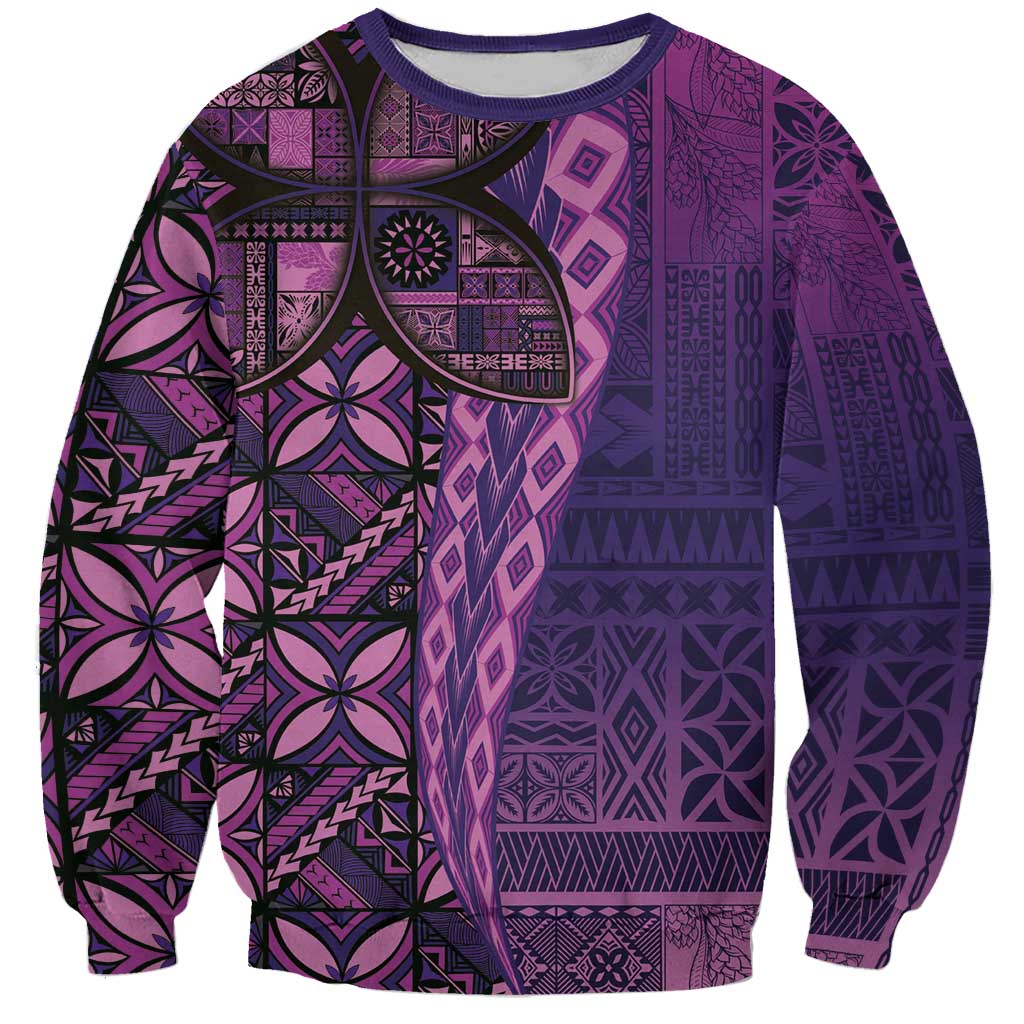 Samoan Pacific Tribal Flower Geometric Art Tattoos Sweatshirt Siapo Pattern Purple Haze - Polynesian Pride