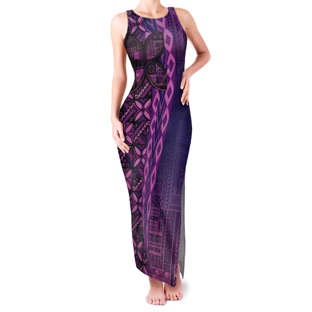 Samoan Pacific Tribal Flower Geometric Art Tattoos Tank Maxi Dress Siapo Pattern Purple Haze - Polynesian Pride