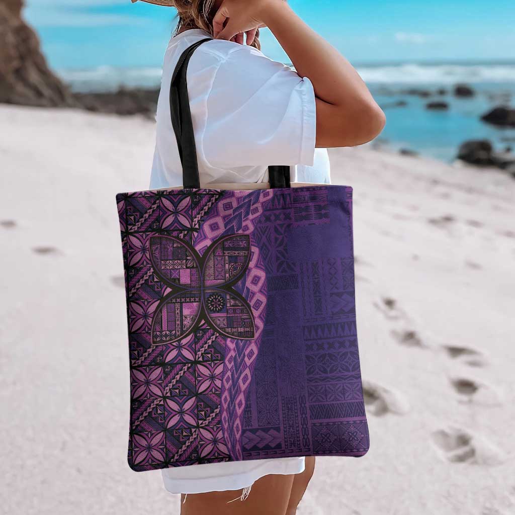 Samoan Pacific Tribal Flower Geometric Art Tattoos Tote Bag Siapo Pattern Purple Haze - Polynesian Pride
