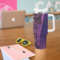 Samoan Pacific Tribal Flower Geometric Art Tattoos Tumbler With Handle Siapo Pattern Purple Haze - Polynesian Pride