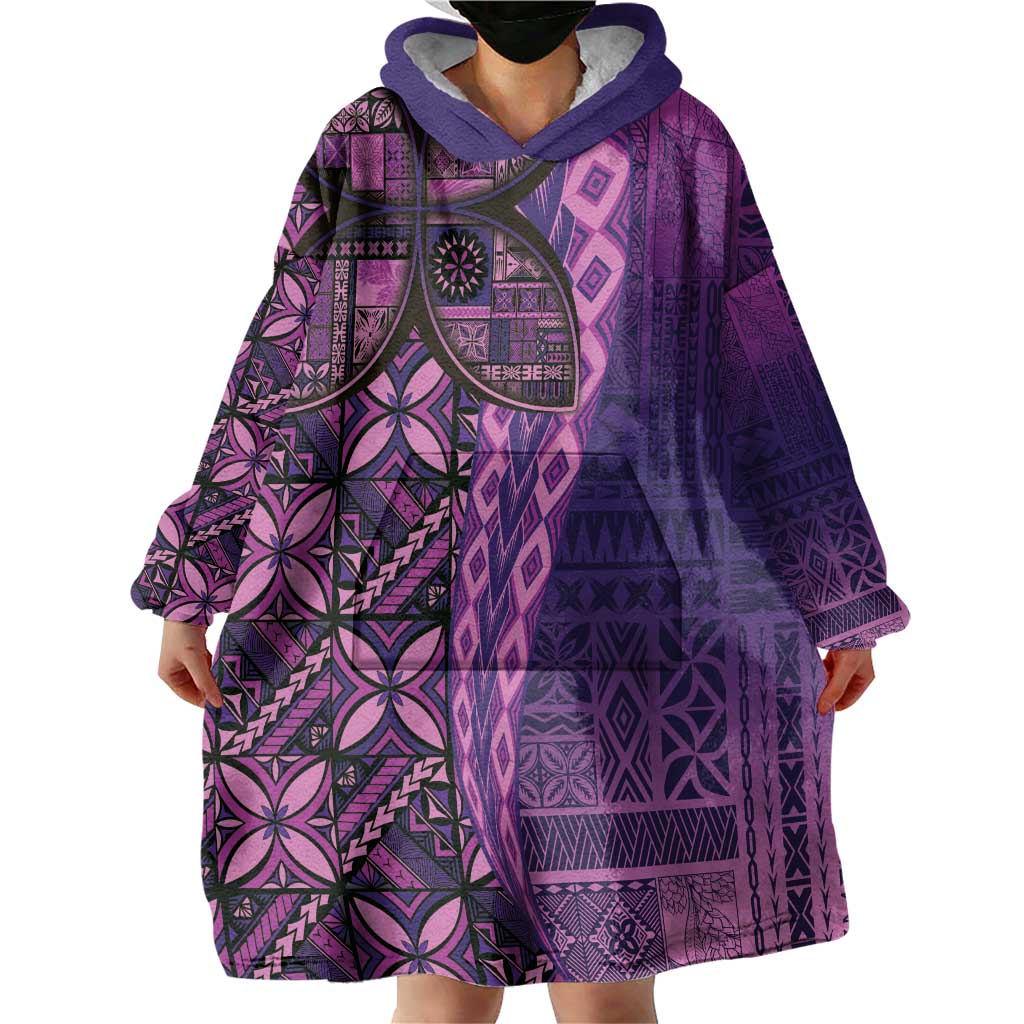 Samoan Pacific Tribal Flower Geometric Art Tattoos Wearable Blanket Hoodie Siapo Pattern Purple Haze - Polynesian Pride
