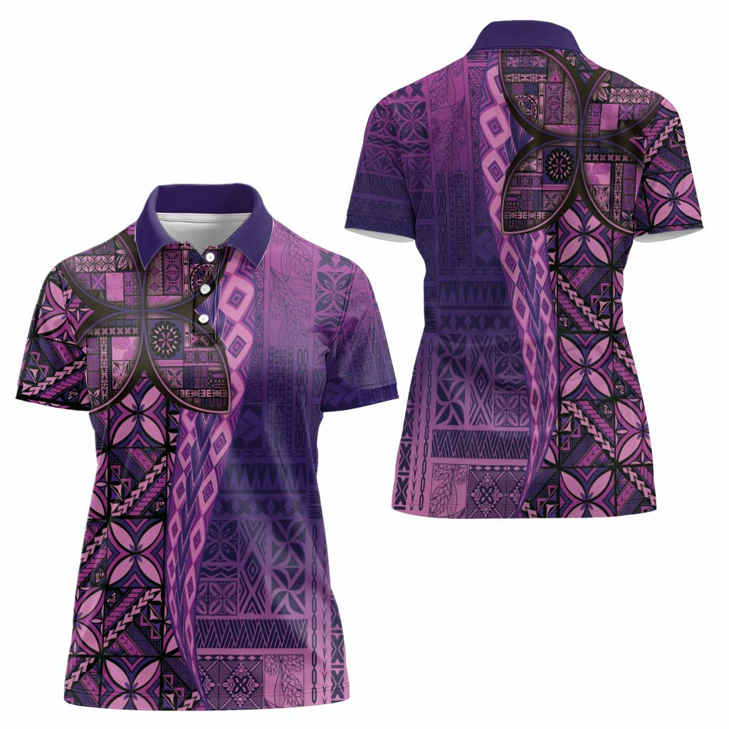 Samoan Pacific Tribal Flower Geometric Art Tattoos Women Polo Shirt Siapo Pattern Purple Haze - Polynesian Pride