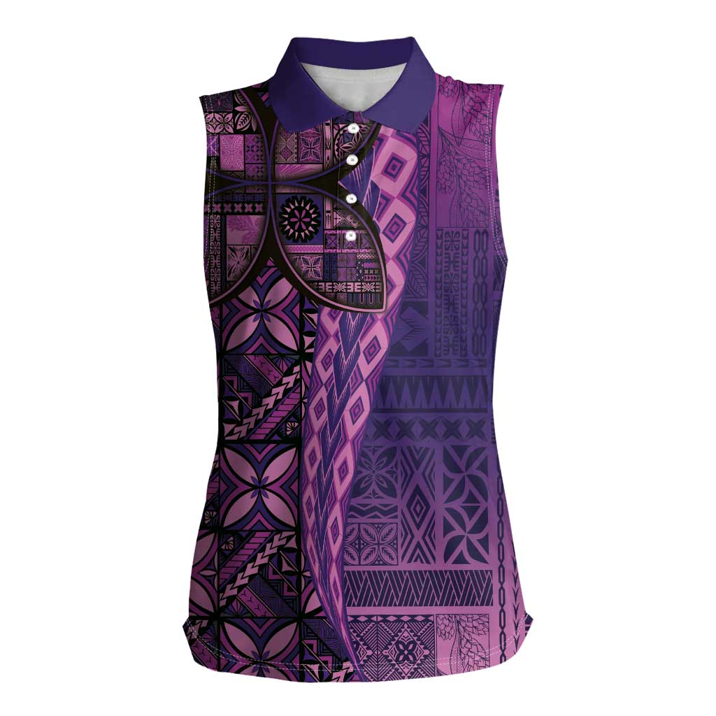 Samoan Pacific Tribal Flower Geometric Art Tattoos Women Sleeveless Polo Shirt Siapo Pattern Purple Haze - Polynesian Pride