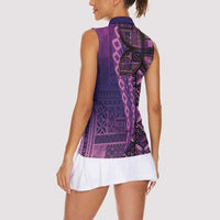 Samoan Pacific Tribal Flower Geometric Art Tattoos Women Sleeveless Polo Shirt Siapo Pattern Purple Haze - Polynesian Pride