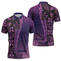 Samoan Pacific Tribal Flower Geometric Art Tattoos Zipper Polo Shirt Siapo Pattern Purple Haze - Polynesian Pride