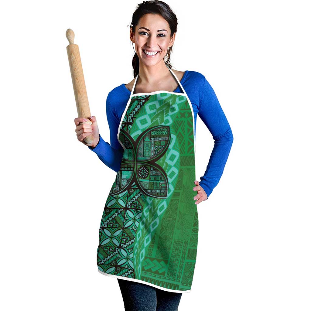 Samoan Pacific Tribal Flower Geometric Art Tattoos Apron Siapo Pattern Emerald Glow - Polynesian Pride