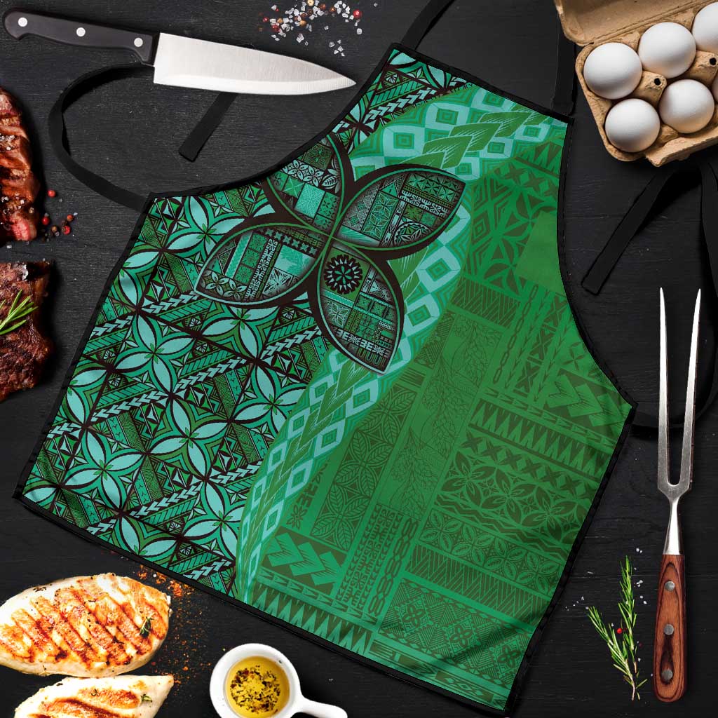 Samoan Pacific Tribal Flower Geometric Art Tattoos Apron Siapo Pattern Emerald Glow - Polynesian Pride