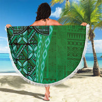 Samoan Pacific Tribal Flower Geometric Art Tattoos Beach Blanket Siapo Pattern Emerald Glow - Polynesian Pride