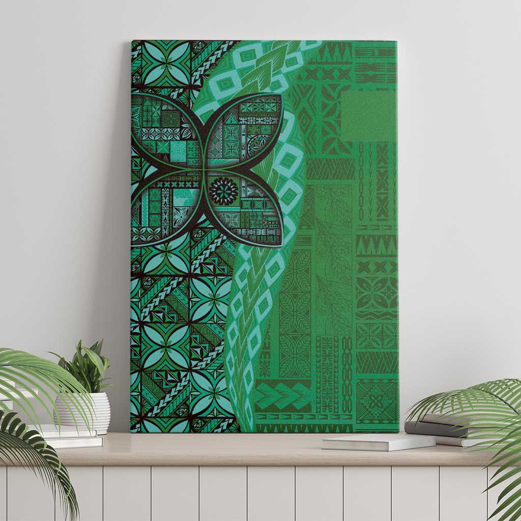 Samoan Pacific Tribal Flower Geometric Art Tattoos Canvas Wall Art Siapo Pattern Emerald Glow - Polynesian Pride