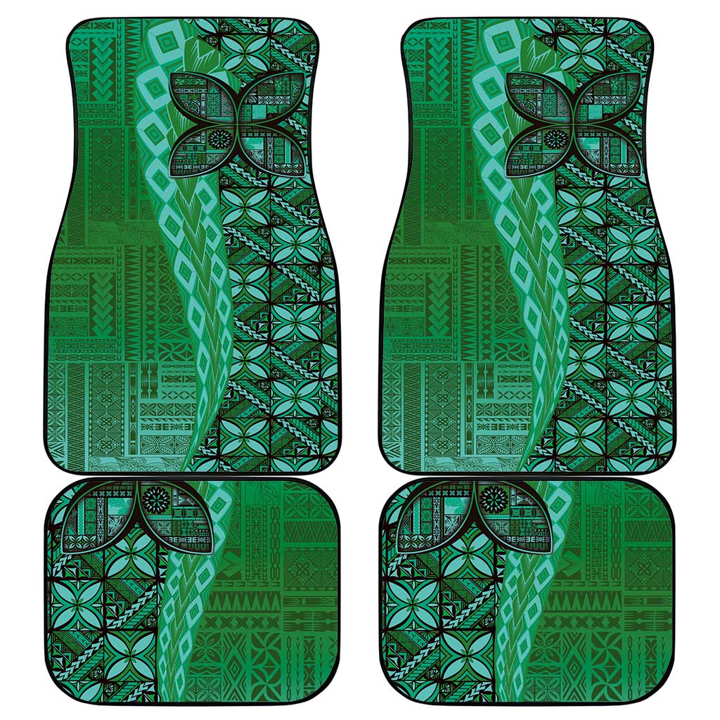Samoan Pacific Tribal Flower Geometric Art Tattoos Car Mats Siapo Pattern Emerald Glow - Polynesian Pride