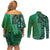 Samoan Pacific Tribal Flower Geometric Art Tattoos Couples Matching Off Shoulder Short Dress and Long Sleeve Button Shirt Siapo Pattern Emerald Glow - Polynesian Pride